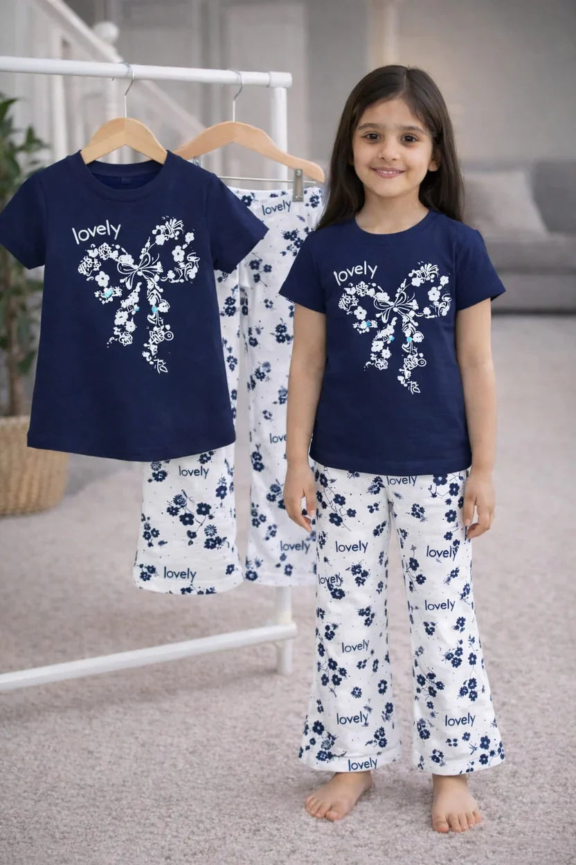 (3Y–12Y ) Girls Soft Printed Top & Pants Set
