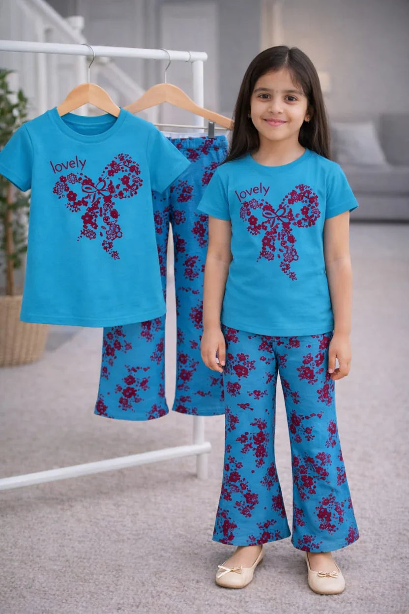 (3Y–12Y ) Girls Soft Printed Top & Pants Set