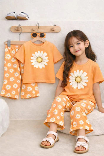 (3Y–12Y ) Girls Soft Printed Top & Pants Set