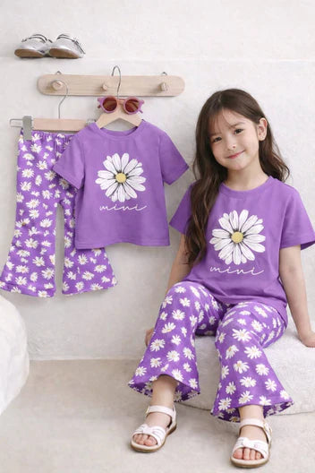 (3Y–12Y ) Girls Soft Printed Top & Pants Set